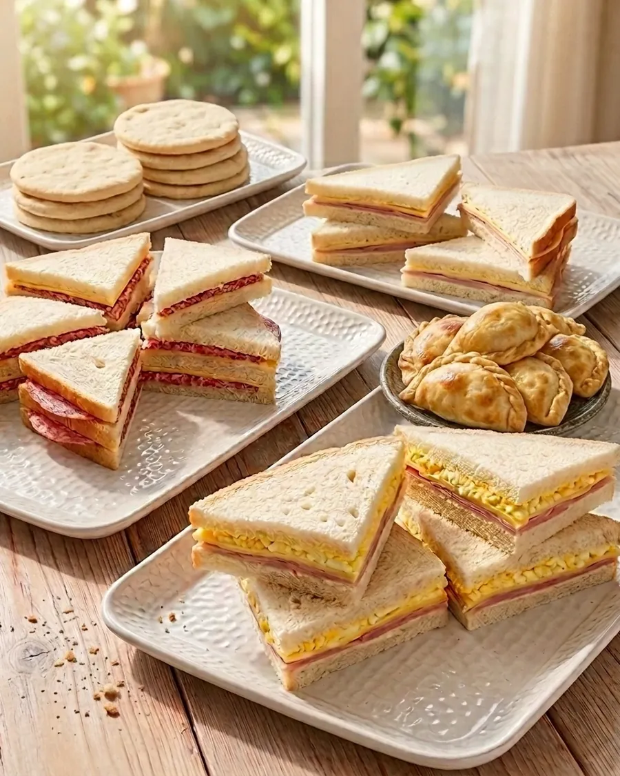 Mesa de evento con sándwiches de miga y empanadas sin TACC de Bilu